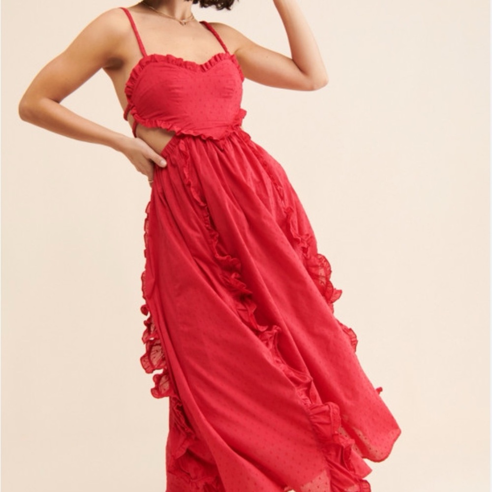 FARM Rio Red Ruffled Heart Bodice Maxi Dress